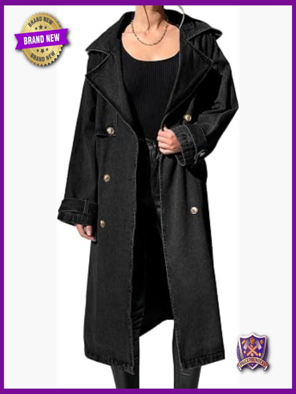 Long Double Breasted Denim Jacket Oversized Button Down Maxi Coat
